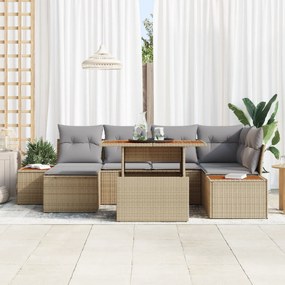 vidaXL Σετ καναπέ 7 τεμαχίων  με μαξιλάρια μπεζ ρατάν