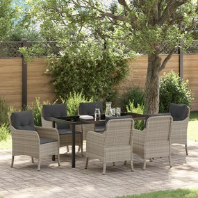 vidaXL Σέτ φαγητού για κήπο με μαξιλάρι 7 pcs Ανοιχτό γκρι Πολυ ράταν