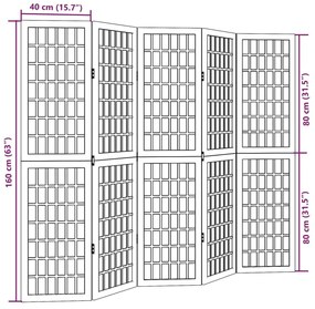 Διαχωριστικό Χώρου με 5 Πάνελ Μαύρο από Μασίφ Ξύλο Παυλώνιας - Μαύρο