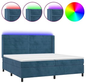 vidaXL Κρεβάτι Boxspring με Στρώμα & LED Σκ. Μπλε 200x200εκ. Βελούδινο