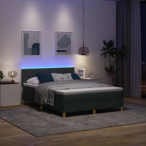 vidaXL LED Κρεβάτι με βάθρο Σκούρο Γκρι 140 x 200 cm ύφασμα