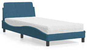 Κρεβάτι με Στρώμα Μπλε 90 x 190 εκ. Βελούδινος