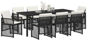 vidaXL Σετ Δείπνου Κήπου 9 Τεμαχίων Με Μαξιλάρια Μαύρο Πολυ Ράτανα