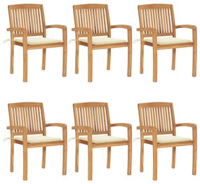 Καρέκλες Κήπου Στοιβαζόμενες 6 τεμ. Μασίφ Ξύλο Teak & Μαξιλάρια