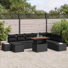 vidaXL Σέτ φαγητού για κήπο με μαξιλάρι 9 pcs Μαύρο, Καφέ