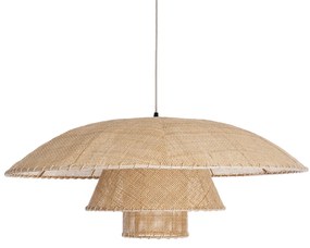 GloboStar® ZORA 02139 Boho Κρεμαστό Φωτιστικό Οροφής Μονόφωτο 1 x E27 AC220-240V IP20 - Φ80 x Υ32cm - Μπεζ Υφασμάτινο Καμπάνα - 5 Χρόνια Εγγύηση