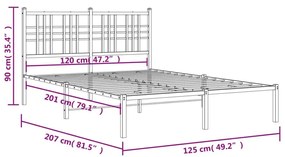 Πλαίσιο Κρεβατιού με Κεφαλάρι Λευκό 120 x 200εκ. Μέταλλο - Λευκό