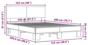 Πλαίσιο Κρεβατιού Μαύρο 120x200 εκ. Επεξ. Ξύλο &amp; Μέταλλο - Μαύρο