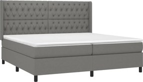 vidaXL Κρεβάτι Boxspring με Στρώμα &amp; LED Σκ.Γκρι 200x200εκ. Υφασμάτινο