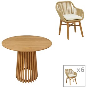 Τραπεζαρία Kalie-Kenda Ι σετ 7τεμ σε φυσική-μπεζ απόχρωση Φ80x75εκ