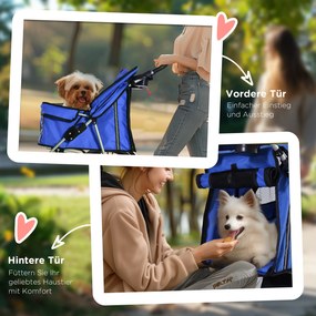 PawHut Καρότσι σκύλου έως 10kg, πτυσσόμενο, ρυθμιζόμενη κουκούλα, 2 ποτηροθήκες, κάτω καλάθι Μπλε