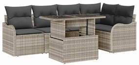 vidaXL Σετ τραπεζαρίας με μαξιλάρι 6 pcs Ανοιχτό γκρι Πολυ ράταν