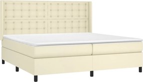 vidaXL Κρεβάτι Boxspring με Στρώμα &amp; LED Κρεμ 200x200 εκ. Συνθ. Δέρμα