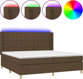 vidaXL Κρεβάτι Boxspring με Στρώμα &amp; LED Σκ.Καφέ 200x200εκ. Υφασμάτινο