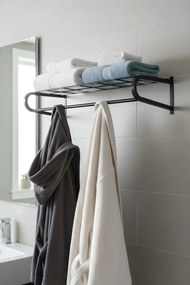 Μεταλλική λευκή επιτοίχια κρεμάστρα ρούχων και πετσετών μπάνιου - Μαύρο M