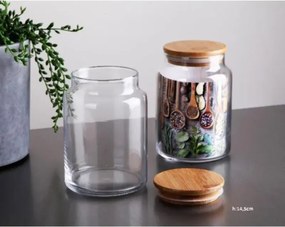 Σετ 9 τεμαχίων γυάλινων βάζων αποθήκευσης με καπάκια από μπαμπού Λευκό
