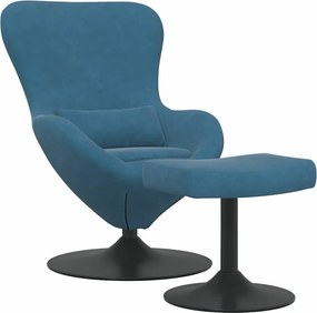 vidaXL Αυγό Καρέκλα με Σκαμνί with Footstool Μπλε Βελούδο
