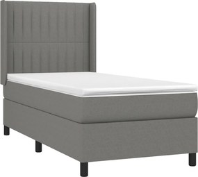 vidaXL Κρεβάτι Boxspring με Στρώμα Σκούρο Γκρι 90x200 εκ. Υφασμάτινο