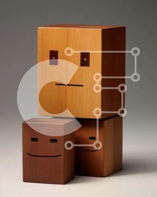 Intra Συλλεκτικό Ξύλινο Παζλ Plywood  4mm - Ξύλινος κύβος με χαμογελαστά και συνοφρυωμένα πρόσωπα Σε Ξύλινο Κουτί - Διαστάσεις: 10x10 cm – 25 κομμάτια