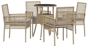 vidaXL Σέτ φαγητού για κήπο 5 pcs Μπεζ Πολυ ράταν