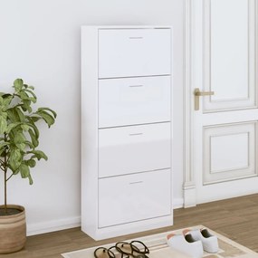 Παπουτσοθήκη Γυαλιστερό Λευκό 63x24x147 εκ. Επεξεργασμένο Ξύλο - Λευκό