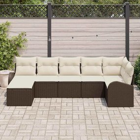 vidaXL Σετ Καναπέ Κήπου με μαξιλάρι 7 pcs Καφέ Πολυ ράταν