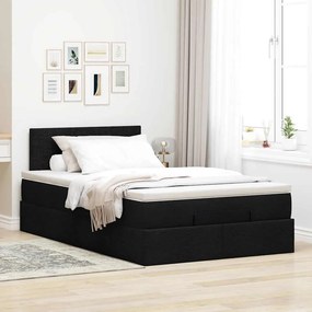 vidaXL Οθωμανικό κρεβάτι με στρώμα &amp; LEDs Μαύρο 120x200 cm Ύφασμα