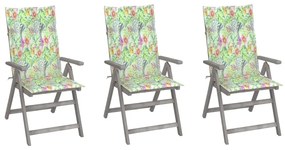Καρέκλες Κήπου Ανακλινόμενες 3 τεμ. Ξύλο Ακακίας με Μαξιλάρια - Γκρι