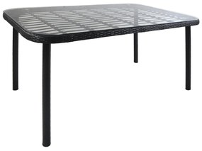 Τραπέζι Κήπου ArteLibre AMPLAS Μαύρο Μέταλλο/Rattan/Γυαλί 140x80x73cm-14510034