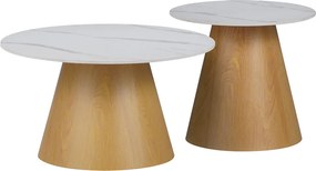 Τραπέζια σαλονιού Soleire Inart σετ 2τεμ λευκό μαρμάρου sintered stone