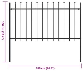 vidaXL Κάγκελα Περίφραξης με Λόγχες Μαύρα 1,8 μ. Ατσάλινα