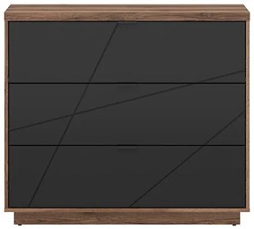 Σιφονιέρα Boston CE118, Μαύρο ματ, Σκούρα βελανιδιά delano, Με συρτάρια, Αριθμός συρταριών: 3, 93x106x43cm | Epipla1.gr