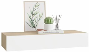 vidaXL Ράφι Επιτοίχιο με Συρτάρι Δρυς/Λευκό 60 x 23,5 x 10 εκ. από MDF