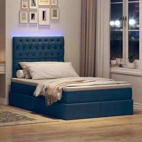 vidaXL LED Κρεβάτι αποθήκευσης με στρώμα Μπλε 120 x 190 cm Ύφασμα