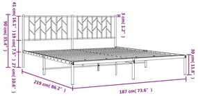 Πλαίσιο Κρεβατιού με Κεφαλάρι Μαύρο 183 x 213 εκ. Μεταλλικό - Μαύρο