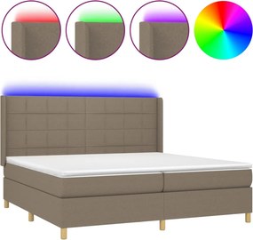 vidaXL Κρεβάτι Boxspring με Στρώμα &amp; LED Taupe 200x200 εκ. Υφασμάτινο