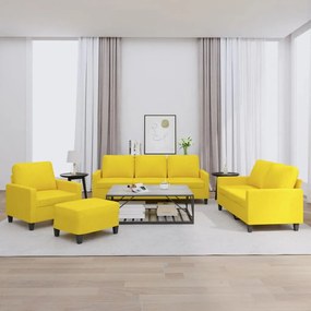 vidaXL Σετ Σαλονιού 4 Τεμαχίων Ανοιχτό Κίτρινο Υφασμάτινο με Μαξιλάρια