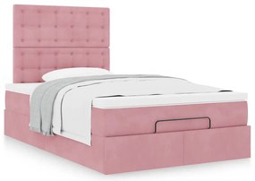 vidaXL Οθωμανικό κρεβάτι με στρώματα ροζ 120x190cm Velvet