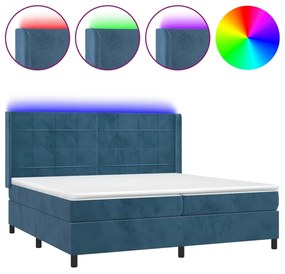 Κρεβάτι Boxspring με Στρώμα &amp; LED Σκ. Μπλε 200x200εκ. Βελούδινο 3139587
