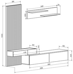 Σύνθετο σαλονιού Litende sonoma-λευκό μελαμίνης 210x42x199.5εκ 210x42x199.5 εκ.