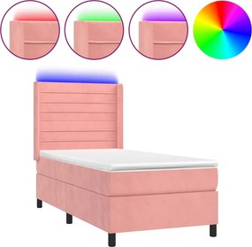 vidaXL Κρεβάτι Boxspring με Στρώμα &amp; LED Ροζ 80 x 200 εκ. Βελούδινο