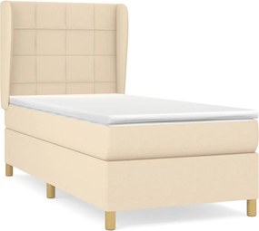 vidaXL Κρεβάτι Boxspring με Στρώμα Κρεμ 90x190 εκ.Υφασμάτινο