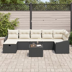 vidaXL Σετ 8 τεμαχίων καναπέ κήπου με μαξιλάρια μαύρου συνθετικού ρατάν