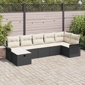 vidaXL Σετ Καναπέ Κήπου με μαξιλάρι 7 pcs Μαύρο Πολυ ράταν