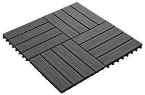 Πλακάκια Deck 11 τεμ. Ανάγλυφα Μαύρα 30x30 εκ. 1 μ² WPC - Μαύρο