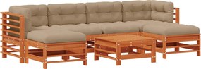 vidaXL Σετ Ξαπλώστρας Κήπου 7 pcs Κερωμένο Καφέ Στερεό πεύκο