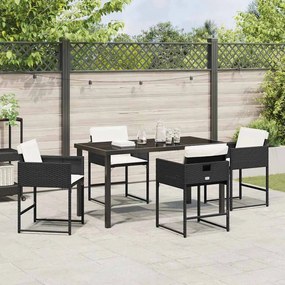 vidaXL Σέτ φαγητού για κήπο με μαξιλάρι 5 pcs Μαύρο Πολυ ράταν