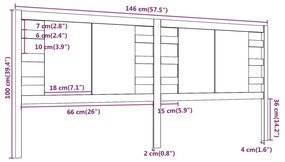 vidaXL Κεφαλάρι Κρεβατιού Γκρι 146 x 4 x 100 εκ. από Μασίφ Ξύλο Πεύκου