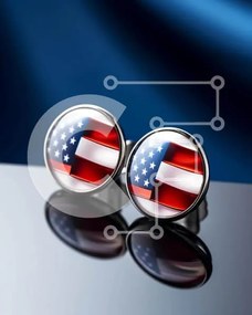 Intra Συλλεκτικό Ξύλινο Παζλ Plywood  4mm - Ασημένια μανικετόκουμπα με σχέδιο αμερικανικής σημαίας Σε Ξύλινο Κουτί - Διαστάσεις: 10x10 cm – 25 κομμάτια