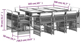 vidaXL Σετ Τραπεζαρίας Κήπου 11 Τεμαχίων Γκρι Συνθ. Ρατάν με Μαξιλάρια